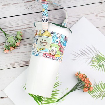 Chuyu 台灣花布飲料杯提袋/減塑行動環保杯袋/手提飲料袋-漫遊紐約貓咪