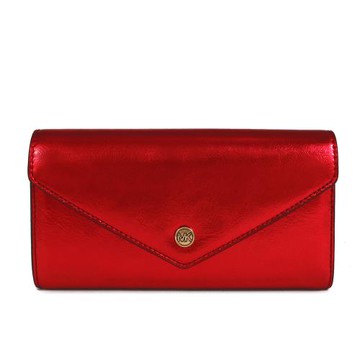 MICHAEL KORS 圓標LOGO壓扣式長夾(紅金色)