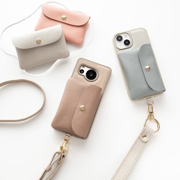 相容於多種型號 彩色後殼 可互換迷你多袋 [收縮皮革] 真皮智慧型手機外殼 智慧型手機肩帶 暗色 雙色 JS19K