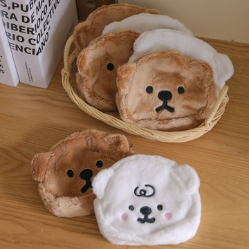 【Our Studio】毛絨絨可愛兩色收納零錢包 白 咖啡(現貨)