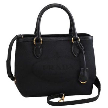 PRADA 復古大LOGO帆布兩用手提包(黑)