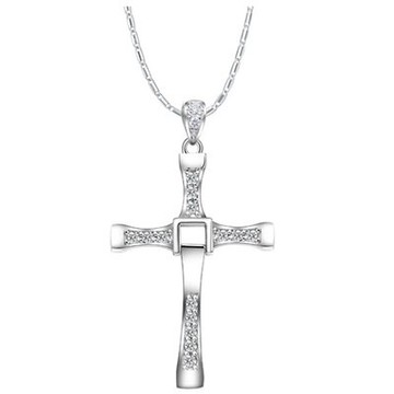 純銀項鍊 鍍白金鑲鑽吊墜-獨特十字設計七夕情人節禮物女飾品73cy93【獨家進口】【米蘭精品】