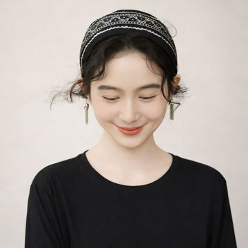 美麗佳人古風髮箍女｜民族風刺繡頭帶｜盤髮神器｜氣質仙氣流蘇髮飾｜復古高級感｜約會新娘宴會必備