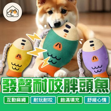 《家有毛孩🐾》狗狗耐咬玩具 發聲胖頭魚玩具 啃咬玩具 狗狗磨牙玩具 麻繩互動玩具 磨牙潔齒玩具 發聲玩具 魚玩具