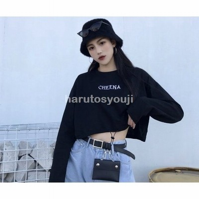 トップス レディース 長袖 ロンt ショート丈 トップス へそ出し Tシャツ 韓国ファッション 通販 Lineポイント最大get Lineショッピング