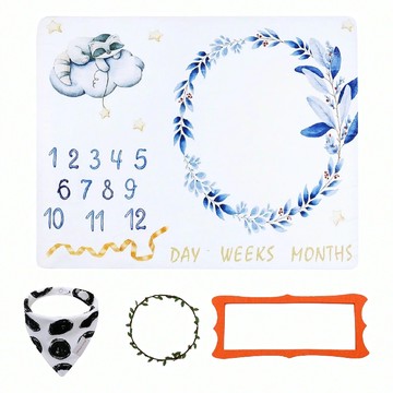 Kori Deer 可莉鹿 法蘭絨嬰兒童成長紀錄日期毯安撫毯包巾附配件 Set  星星光環 白色