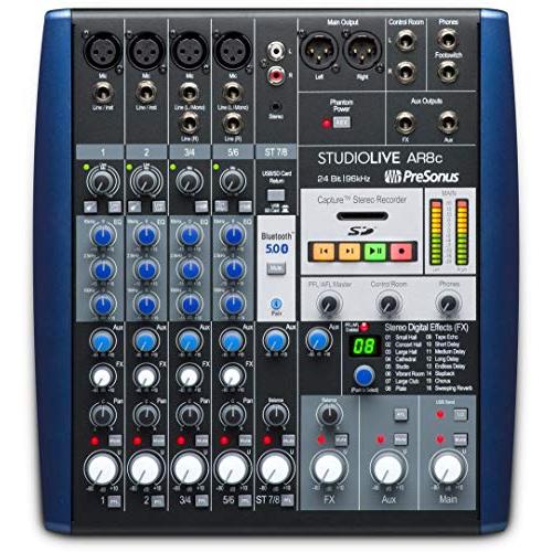 PRESONUS StudioLive SLM AR C Mixer Recording Interface Bundle with Rockville RCM 03 Pro Recording Mic, PRO-M 50 Studio Headphones, SAMSON QH