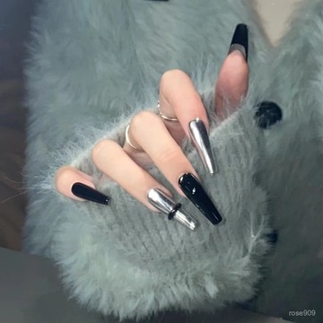 🤩加一超劃祘✨純手工穿戴甲科技感金屬機械銀黑高冷高級感酷颯穿戴甲可拆卸美甲純手工穿戴甲 MXYW