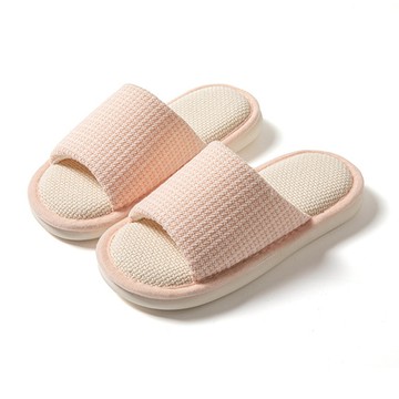 奶油色厚底亞麻室內拖鞋 舒適透氣居家拖鞋  27.6cm  粉色  1雙