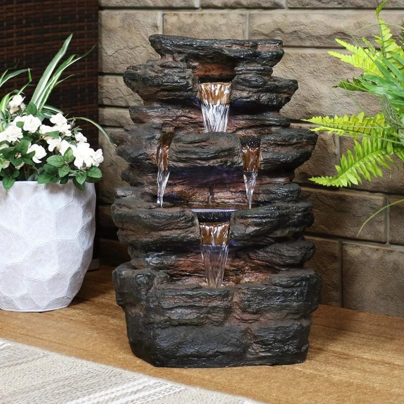 ガーデン 噴水 インテリア噴水 置き型 噴水 滝のオブジェ ウォーターフォールファウンテン Sunnydaze Tumbling Falls Rock  Style Outdoor Water Fountain with L | LINEショッピング