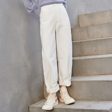 休閒褲 高腰質感休閒直筒長褲RE7508-創翊韓都