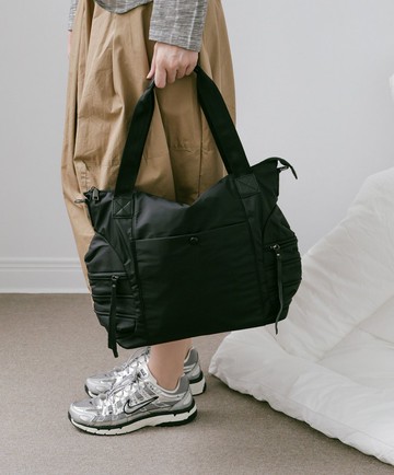 supportingrole 俐落線條結構感斜肩背手提3用托特包 黑