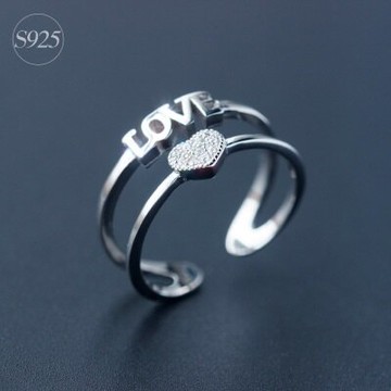 925純銀戒指鑲鑽開口戒-閃耀LOVE愛心設計情人節生日禮物女飾品73dt341【獨家進口】【米蘭精品】
