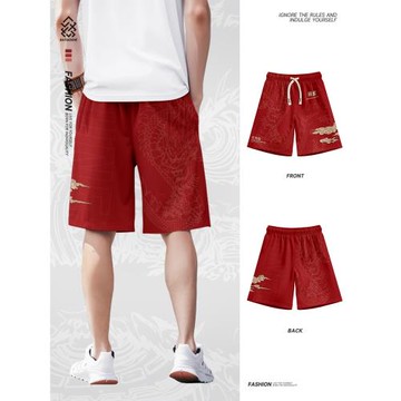 2025夏季新款國潮十二生肖短褲男士中國風寬松薄款運動沙灘五分褲