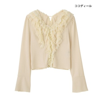【ココディール】黃米色蕾絲荷葉上衣 O2X21089