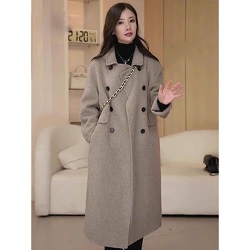 燕麥色雙面羊絨呢子大衣女2024秋冬季新款小個子高級感羊毛呢外套