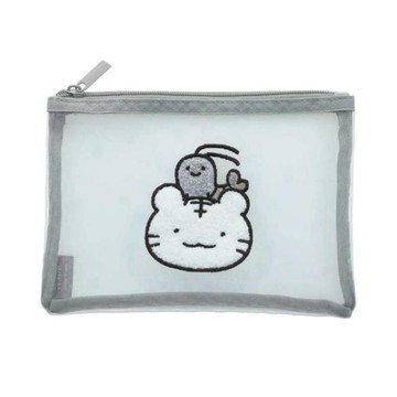 小禮堂 小白虎與黑虎蝦 刺繡紗網扁平多功能收納包