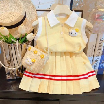 ✨臺灣出貨✨2026新款女童學院風卡通哈嘍kitty小貓時尚兒童無袖polo衫連衣裙