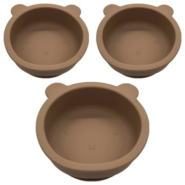 矽膠吸盤小熊碗 3入組 - 300ml/155g - 可微波 耐熱220度  可可棕色  1組
