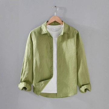 G185高級感純亞麻男士襯衫春夏季休閑翻領襯衣大碼寬松百搭衣服潮鑫弘-衣錦男裝