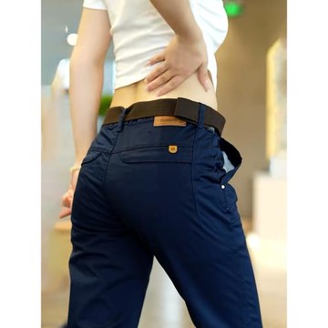 2025新款男士純棉休閑褲彈力百搭藍色褲子男商務直筒修身長褲冬季