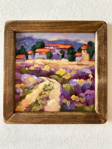 薰衣草田繪畫托斯卡納原創藝術風景油畫厚塗小幅藝術品 8x8 托斯