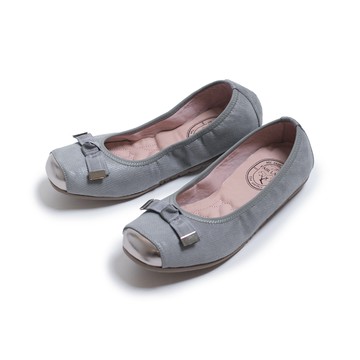 我的旅行日記  優雅芭蕾單結平底娃娃鞋 灰 (501738)