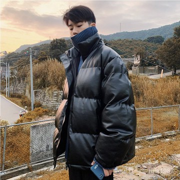 冬季男士羽絨棉衣立領PU皮衣外套加厚帥氣麵包服韓版港風ins寬鬆 NPX1