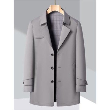 夢特嬌秋季男士休閑中長款風衣外套中年時尚商務純色西裝領爸爸裝