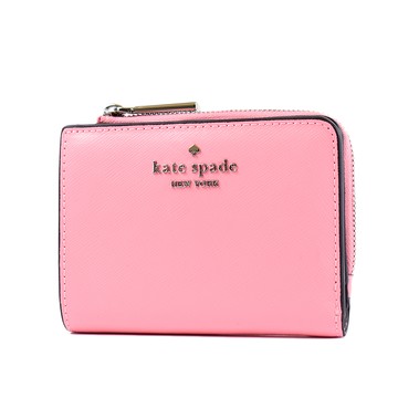 KATE SPADE 十字紋防刮釦式對開短夾-葡萄柚粉