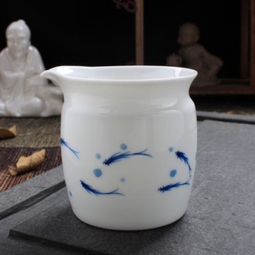 茗盛堂 釉下彩手繪公道杯分茶器茶海 青花高白陶瓷 功夫茶具勻杯