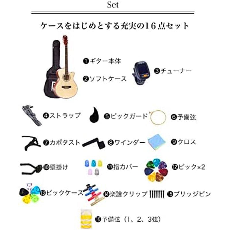 楽器・音楽機材 アコースティックギター 初心者セット カッタウェイ(Cut-Away)タイプ 入門練習ギター 17点セット (4.ブルーサンバースト)