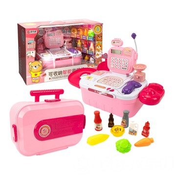 可收納手提盒超市收銀機家家酒(計算機功能+條碼槍+模型配件)(3688)【888便利購】