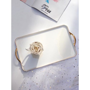 陶瓷托盤茶盤長方形歐式描金茶具茶盤花茶壺托盤水杯盤咖啡杯托盤