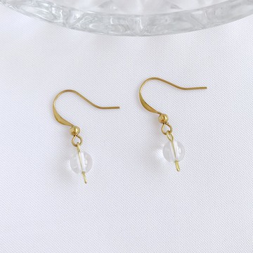 古典串珠。白水晶 黃銅耳環 手作 垂墜耳環 耳勾 優雅氣質 簡單