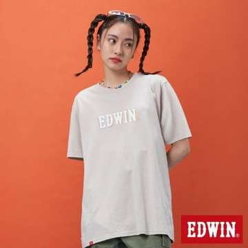 EDWIN 男女裝 網路獨家 漸層LOGO短袖T恤-淺卡其