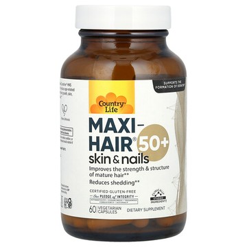 Country Life, Maxi - 頭髮、皮膚和指甲配方，50+，60 粒素食膠囊