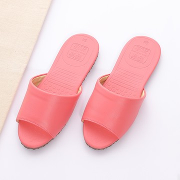 素雅壓紋皮拖鞋-粉