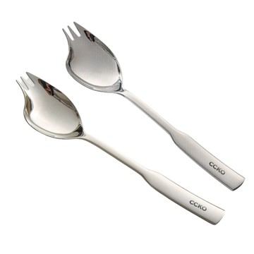 【CCKO】316不鏽鋼 不鏽鋼叉匙-斜口湯匙叉 沙拉叉匙 點心叉匙 湯匙叉 兩用叉匙 沙拉叉勺 湯匙叉勺