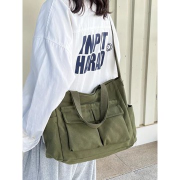 復古帆布包男款日系工裝大容量學生上課背包男手提大學生斜挎包女