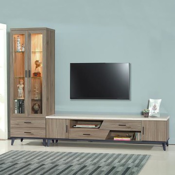 Boden-艾克森9.1尺L型仿石面電視櫃組合(展示櫃+長櫃)