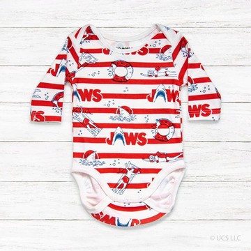 英國 SLEEP NO MORE - 100% 有機棉長袖包屁衣-大白鯊JAWS/紅色橫條紋漫畫塗鴉 (1.5-2 Y)