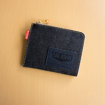 零錢包 [BIG JOHN x Seagull] Denim Leather Leather Compact L-Shaped Zipper HC08K