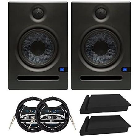 PreSonus Eris E5 5-Inch Powered Studio Monitors for Audio Interface, Mixer, Monitor Controller (Pair) Bundle with Blucoil 2x Acoustic Isolation Pads,