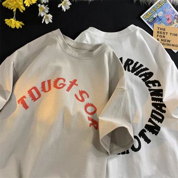 短袖男夏季薄款寬松純棉t恤潮牌潮流字母印花上衣美式重磅體恤衫