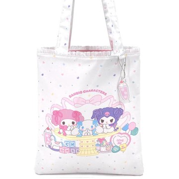 小禮堂 【限購】Sanrio 三麗鷗 x 粧美堂 手提帆布托特包 (緞帶款) 美樂蒂 酷洛米 大耳狗