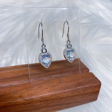 天然寶石 天然寶石級月光石耳環 藍暈月光石 925純銀