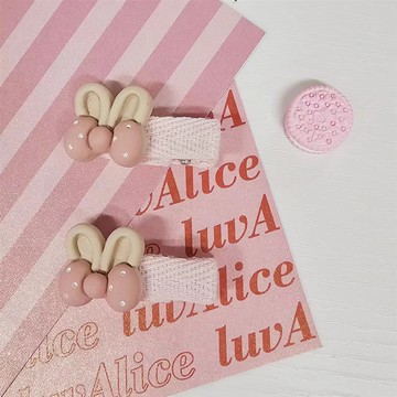 童-蝴蝶結兔兔壓夾2入（彩混）