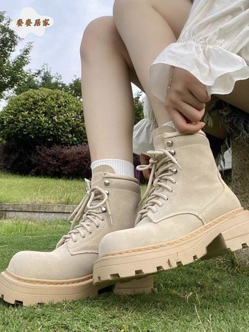 rose同款厚底馬丁靴 厚底女方頭靴 子夏季大頭系帶高幫 大黃靴 百搭鞋[PP0506051]