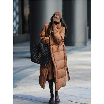 Luna7xi 咖色立領羽絨服女2024年冬季新款寬松加厚長款白鴨絨外套